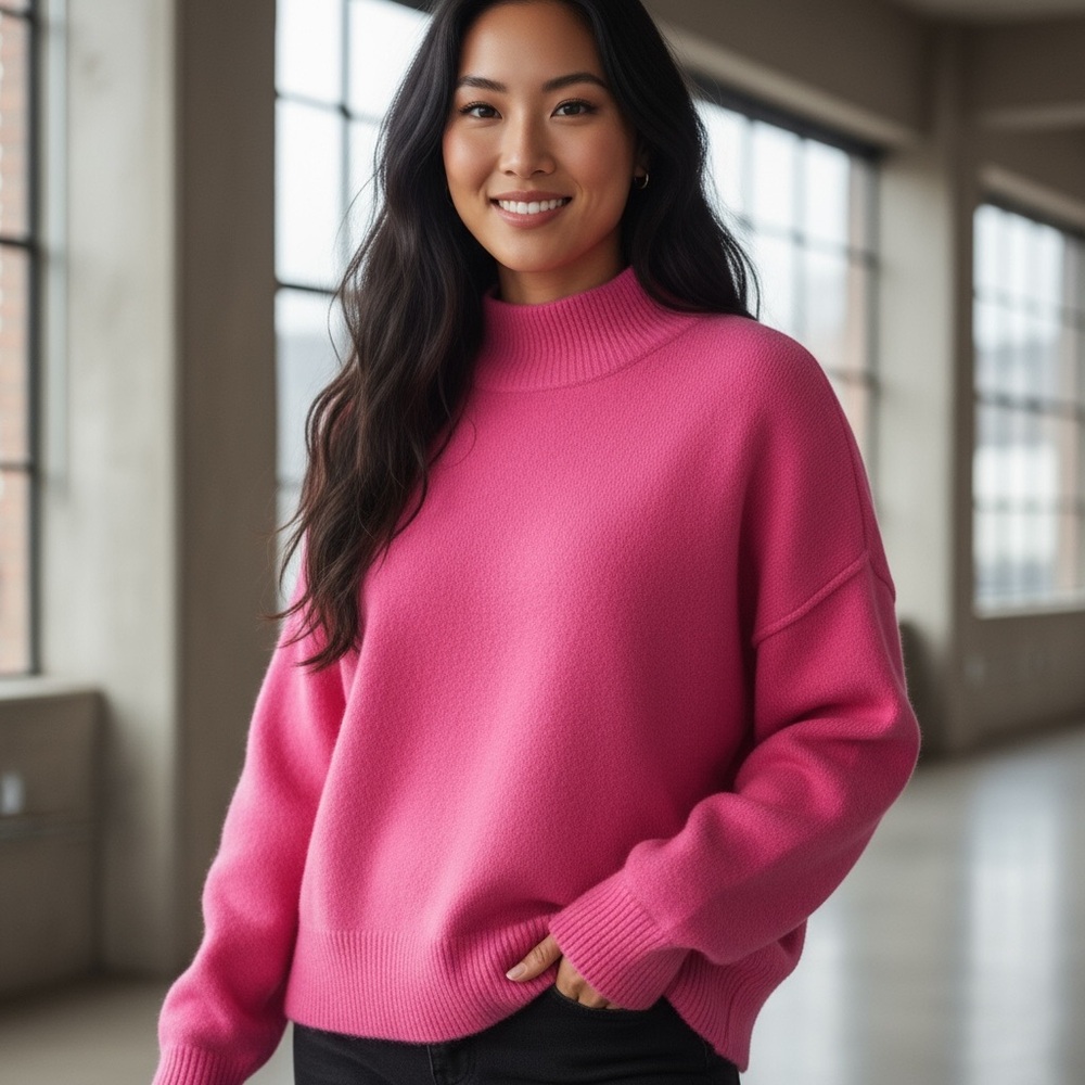 NWT Ann Taylor Factory Pink Mock Neck Oversized Sweater - Size XL